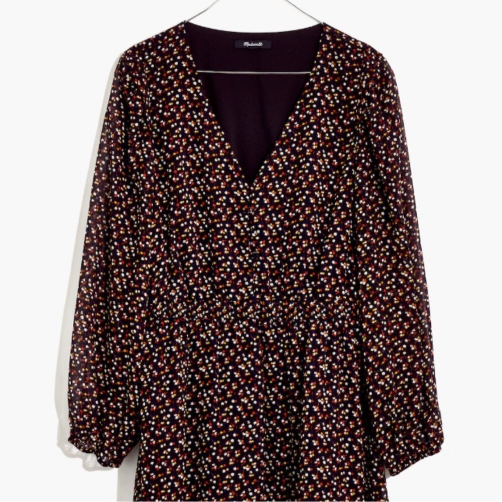 Madewell (Re)Sourced Georgette Ditsy Floral Button Up Long Sleeve Mini Dress LG - Picture 3 of 13